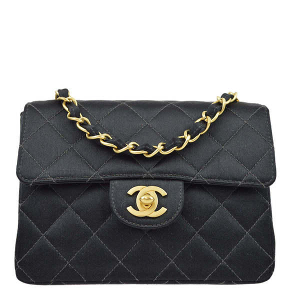 CHANEL Handbags - CHANEL Black Satin Mini Classic Square Flap Shoulder Bag 17 KK30069